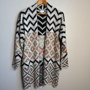 Debut Women's Geometric Aztec Pattern Open Front Knit Cardigan Sweater Large‎